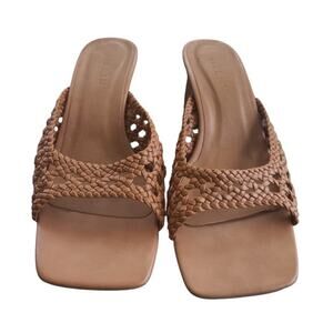 Billini Zia Woven Mule Heels Tan Square Toe Block Heel Slide Sandals 8